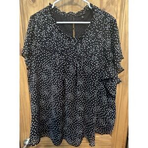 Torrid Blouse Womens 4 4X Black White Polka Dot Ruffle Flutter Sleeve Plus